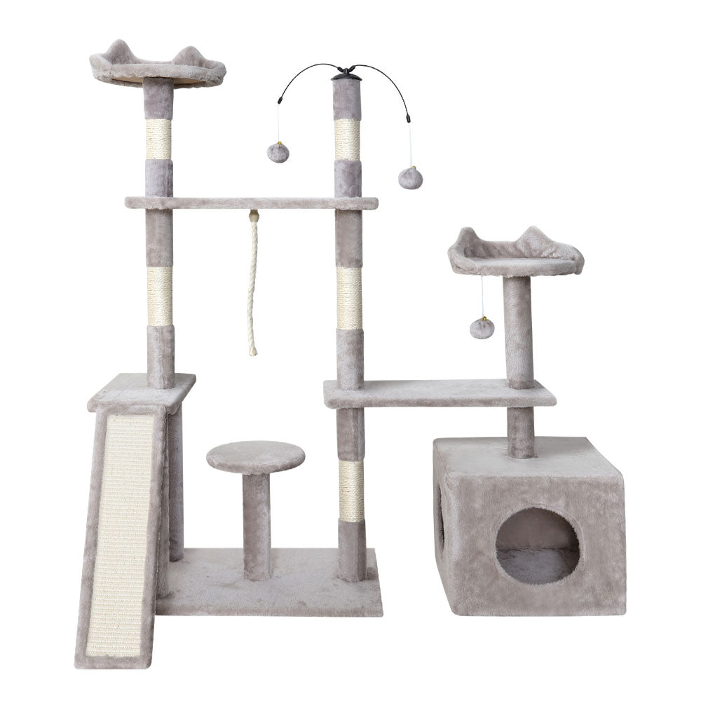 Cat Scratching Posts: i.Pet Cat Tree 135cm Tower Scratching Post Scratcher Wood Condo House Toys Grey