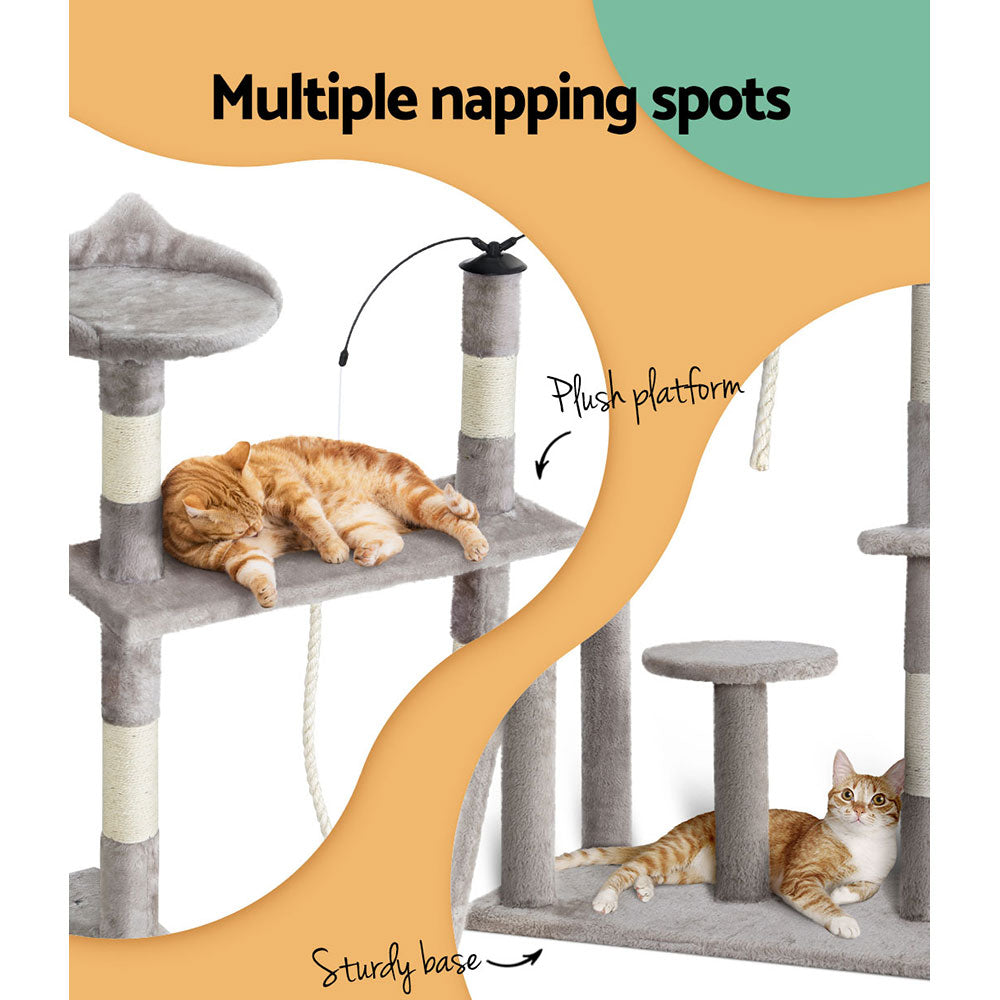 Cat Scratching Posts: i.Pet Cat Tree 135cm Tower Scratching Post Scratcher Wood Condo House Toys Grey