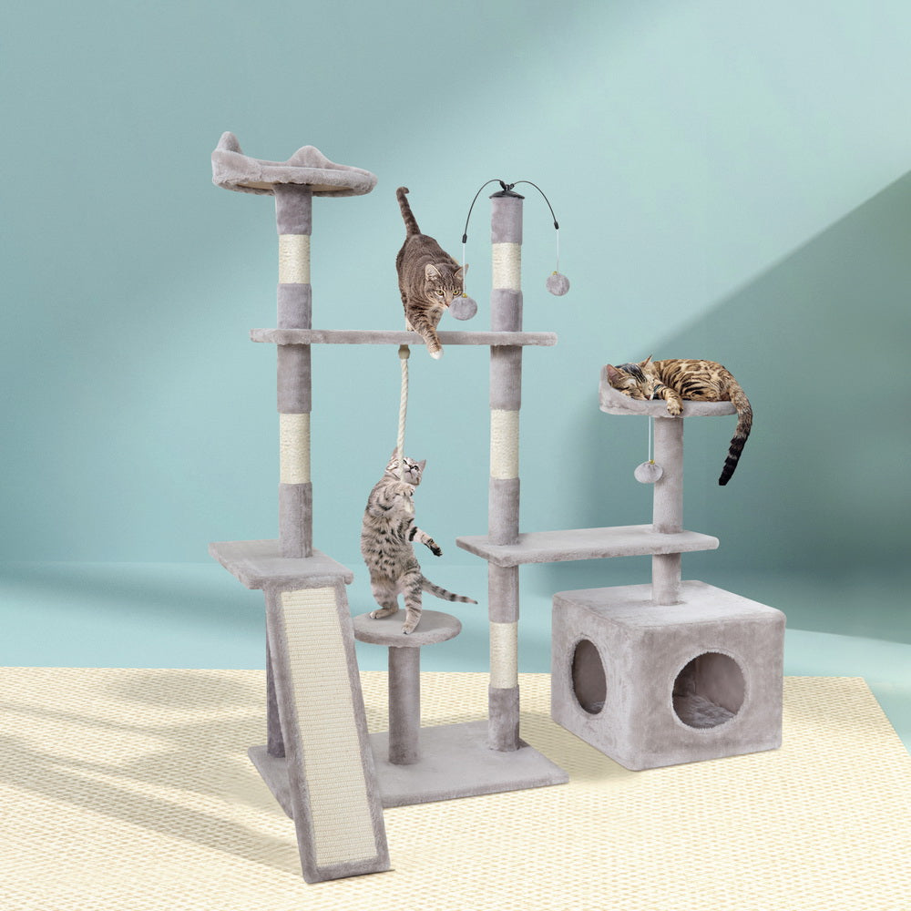 Cat Scratching Posts: i.Pet Cat Tree 135cm Tower Scratching Post Scratcher Wood Condo House Toys Grey