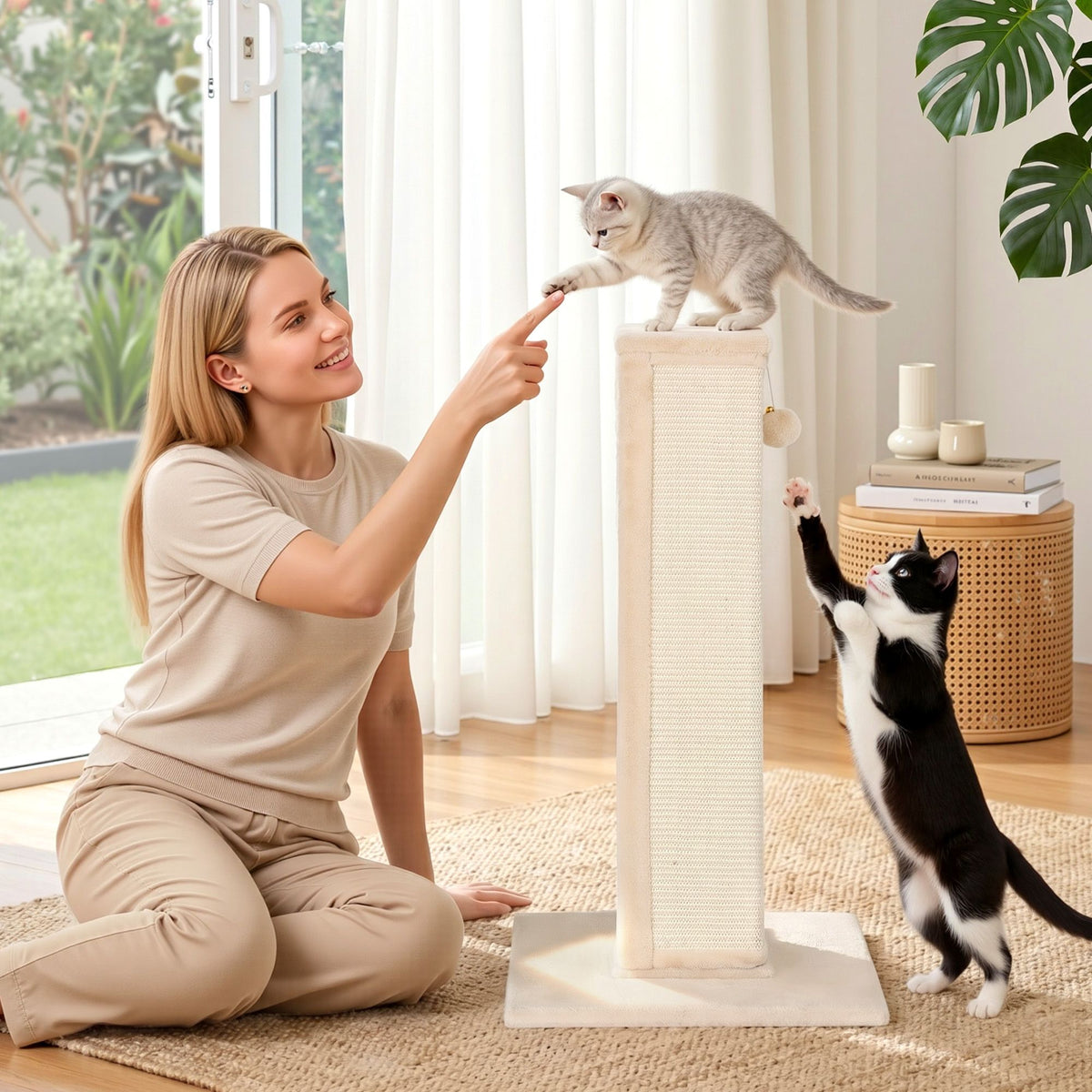 i.Pet Cat Tree 89cm Scratching Post Tower Scratcher Wood Condo Bed House Trees Beige
