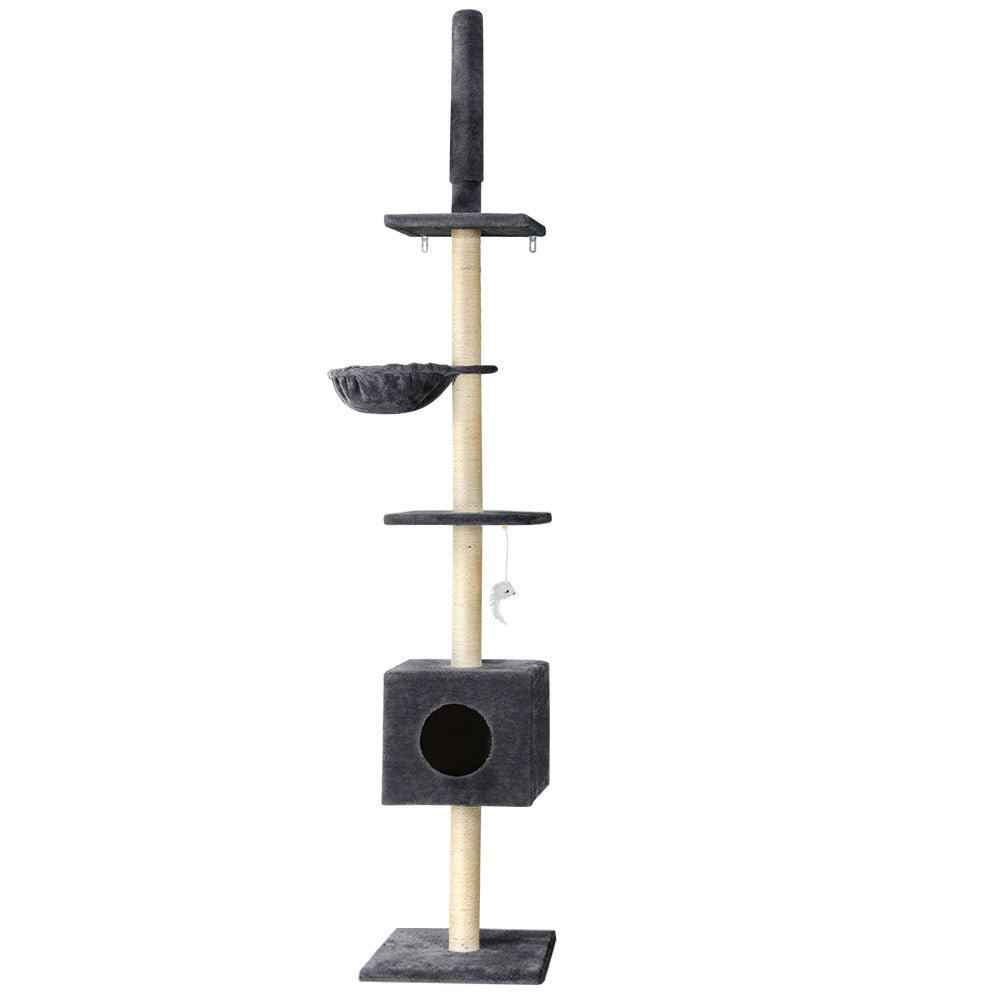 Cat Scratching Posts: i.Pet Cat Tree 260cm Tower Scratching Post Scratcher Floor to Ceiling Cats Bed Dark Grey