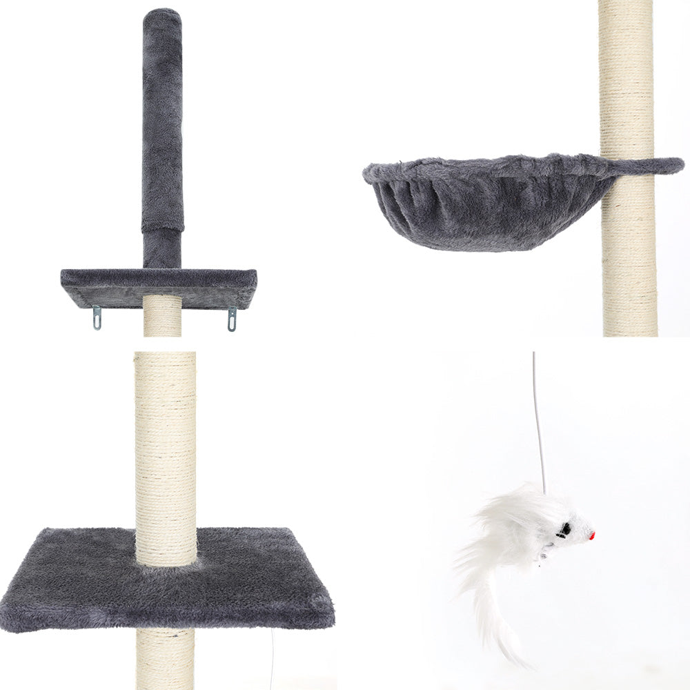 Cat Scratching Posts: i.Pet Cat Tree 260cm Tower Scratching Post Scratcher Floor to Ceiling Cats Bed Dark Grey