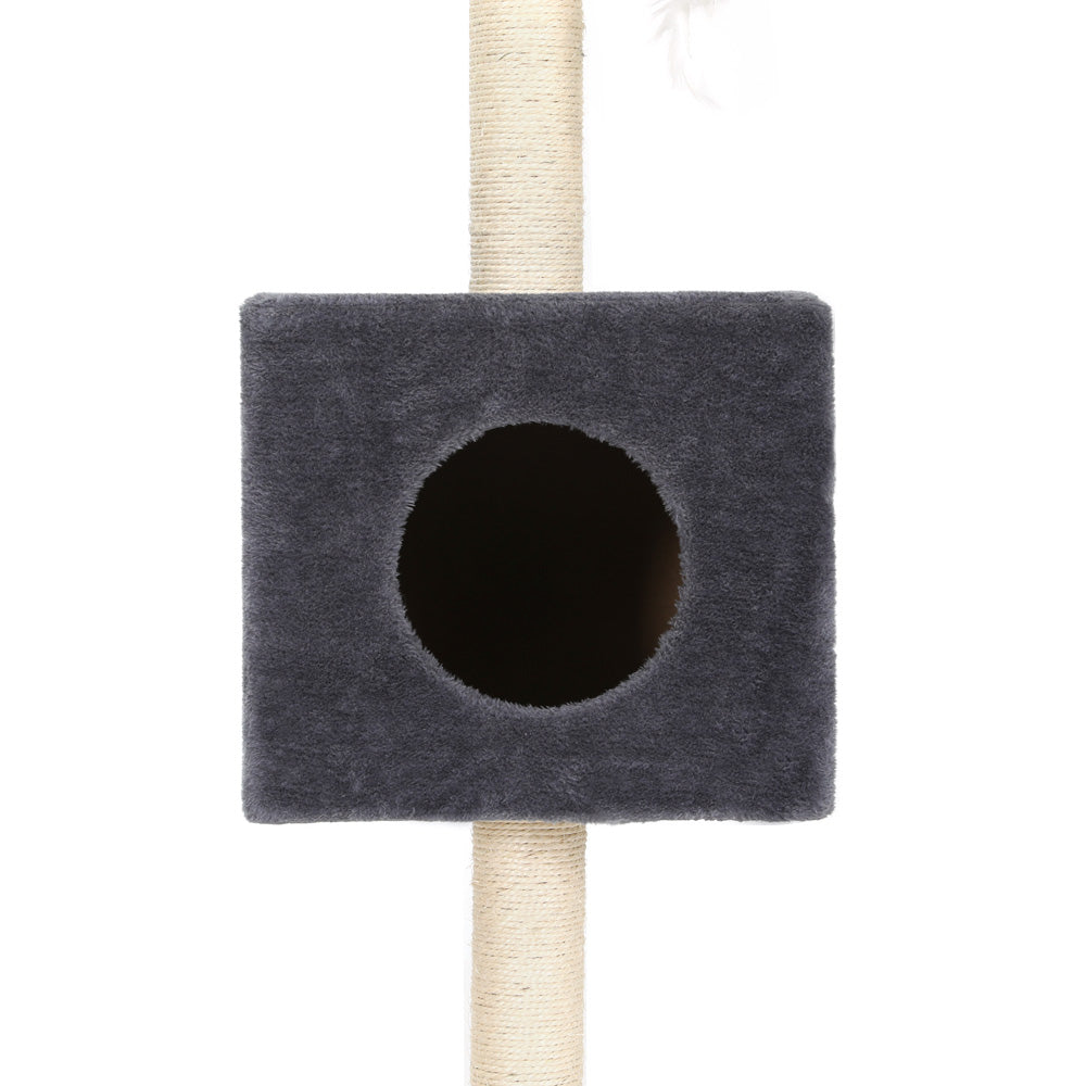 Cat Scratching Posts: i.Pet Cat Tree 260cm Tower Scratching Post Scratcher Floor to Ceiling Cats Bed Dark Grey