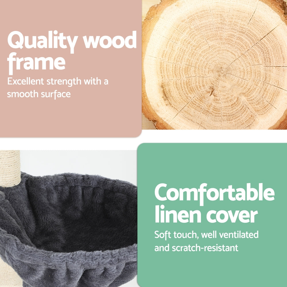 Cat Scratching Posts: i.Pet Cat Tree 260cm Tower Scratching Post Scratcher Floor to Ceiling Cats Bed Dark Grey