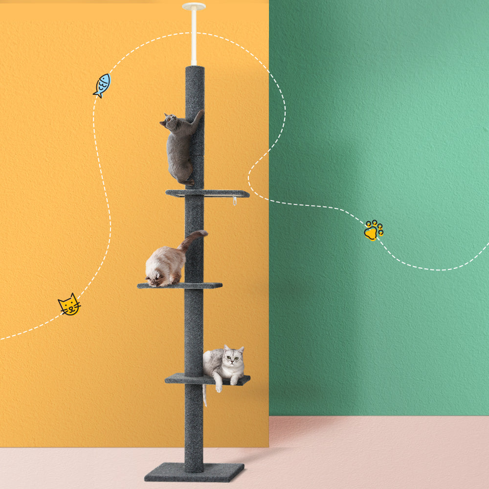 Cat Scratching Posts: i.Pet Cat Tree 290cm Tower Scratching Post Scratcher Floor to Ceiling Cats Bed Grey