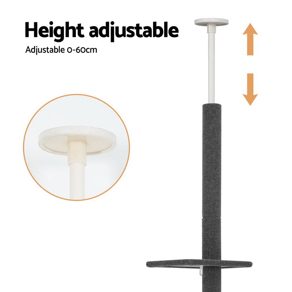 Cat Scratching Posts: i.Pet Cat Tree 290cm Tower Scratching Post Scratcher Floor to Ceiling Cats Bed Grey