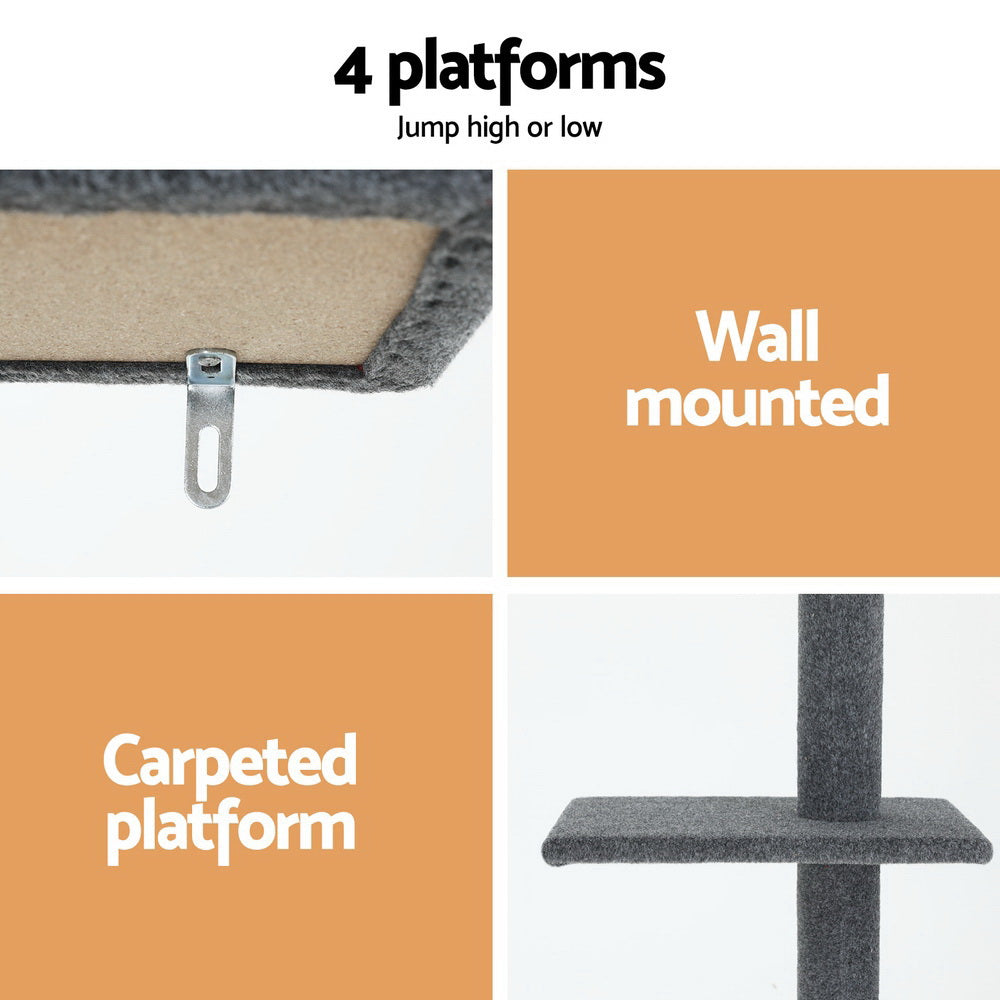 Cat Scratching Posts: i.Pet Cat Tree 290cm Tower Scratching Post Scratcher Floor to Ceiling Cats Bed Grey