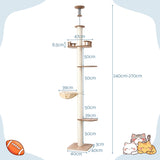 Cat Scratching Posts: i.Pet Cat Tree Tower Floor to Ceiling Scratching Post 270cm Beige