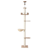 Cat Scratching Posts: i.Pet Cat Tree Tower Floor to Ceiling Scratching Post 270cm Beige