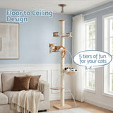 Cat Scratching Posts: i.Pet Cat Tree Tower Floor to Ceiling Scratching Post 270cm Beige