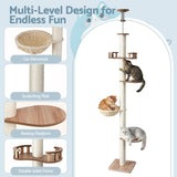 Cat Scratching Posts: i.Pet Cat Tree Tower Floor to Ceiling Scratching Post 270cm Beige