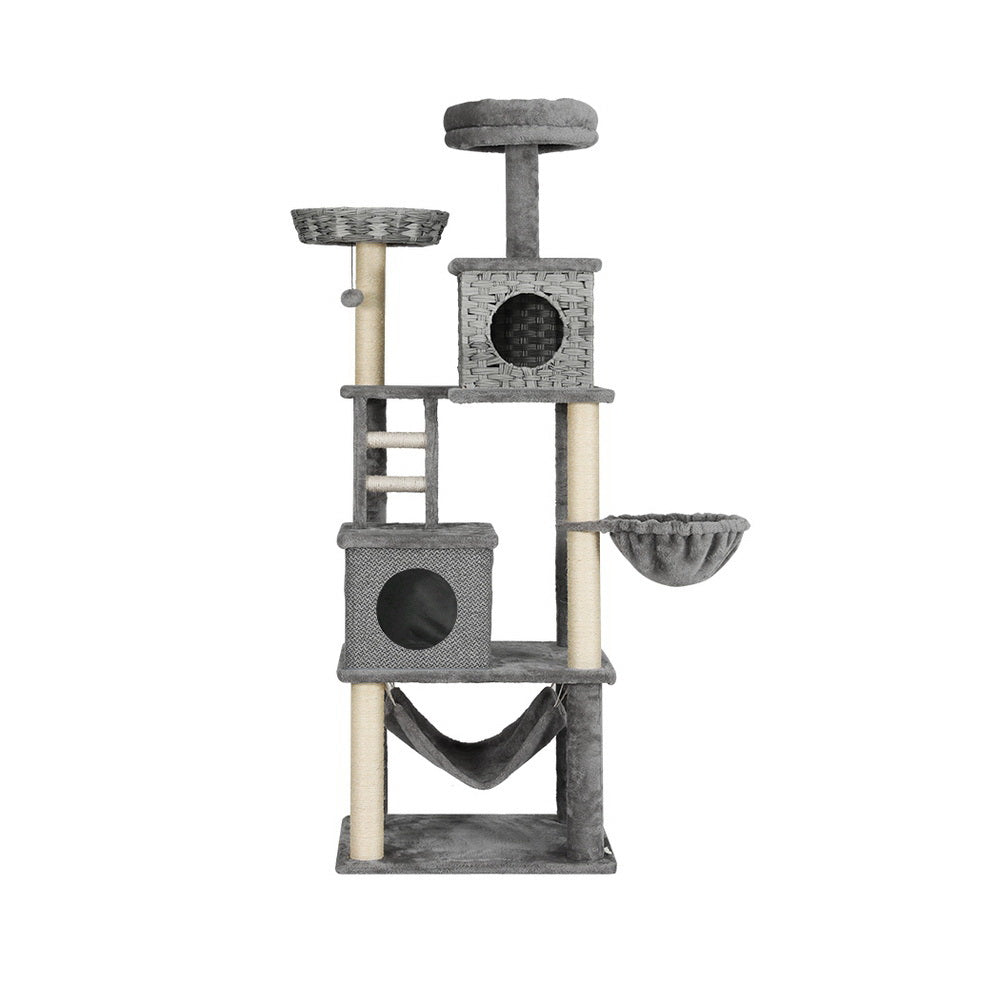 Cat Scratching Posts: i.Pet Cat Tree 169cm Tower Scratching Post Scratcher Wood Bed Condo House Rattan Ladder