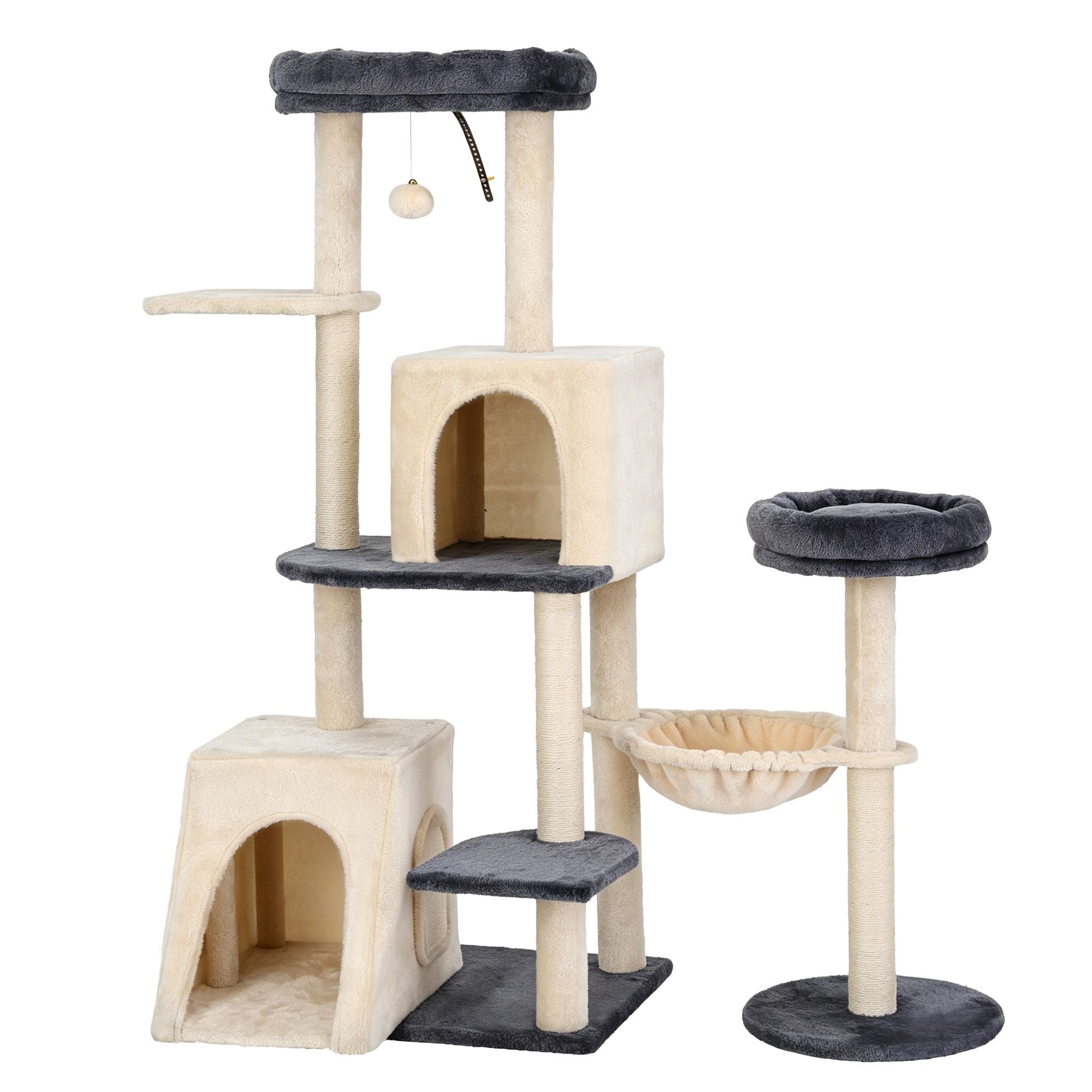 i.Pet Cat Tree Tower 133cm Rotatable L-Shape Design Scratching Post Furniture Scratcher House Grey & Beige