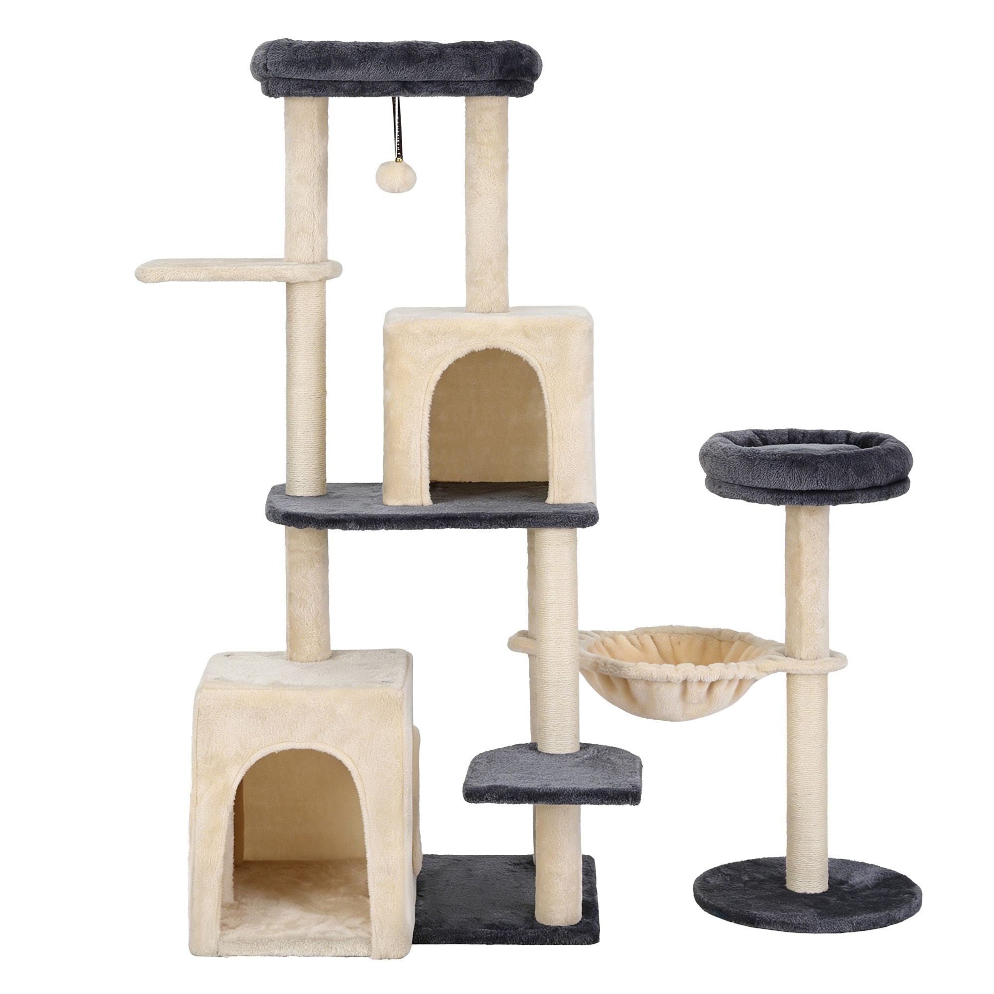 i.Pet Cat Tree Tower 133cm Rotatable L-Shape Design Scratching Post Furniture Scratcher House Grey & Beige
