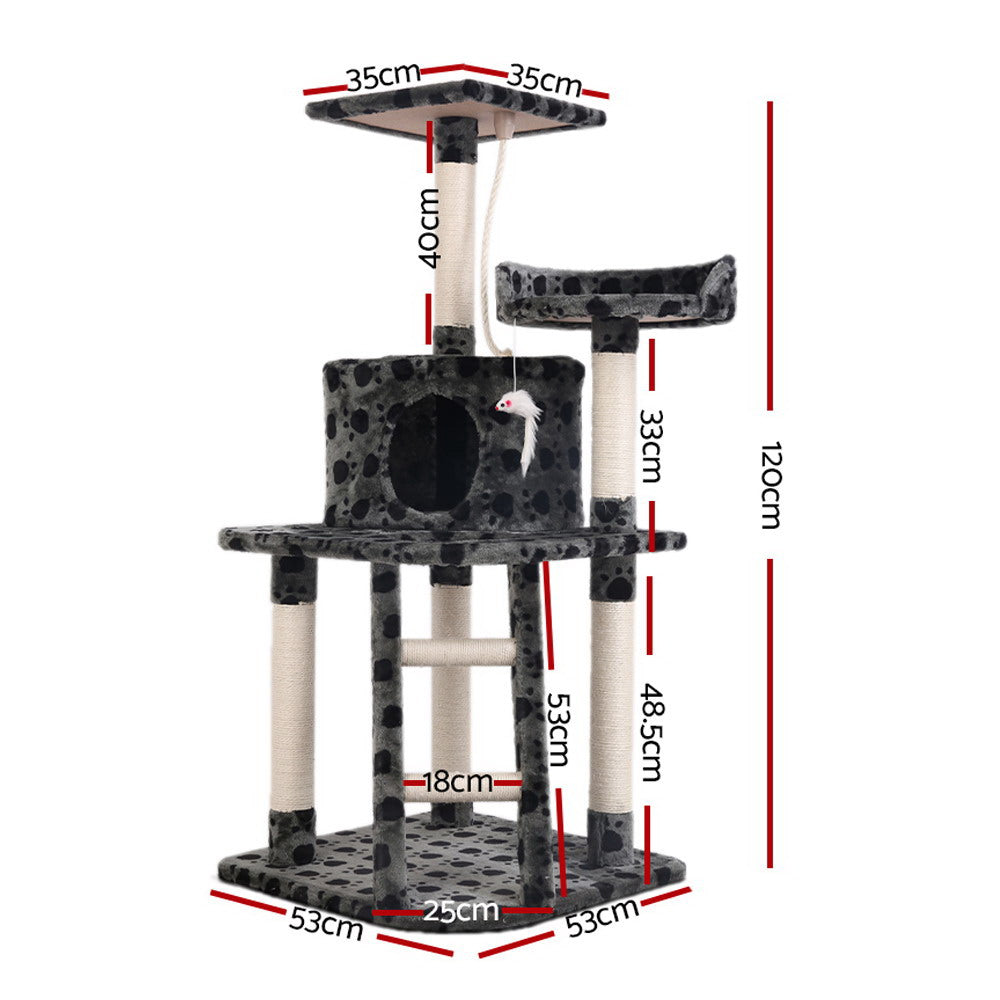 Cat Scratching Posts: i.Pet Cat Tree 120cm Tower Scratching Post Scratcher Trees Bed Wood Condo Toys Bed