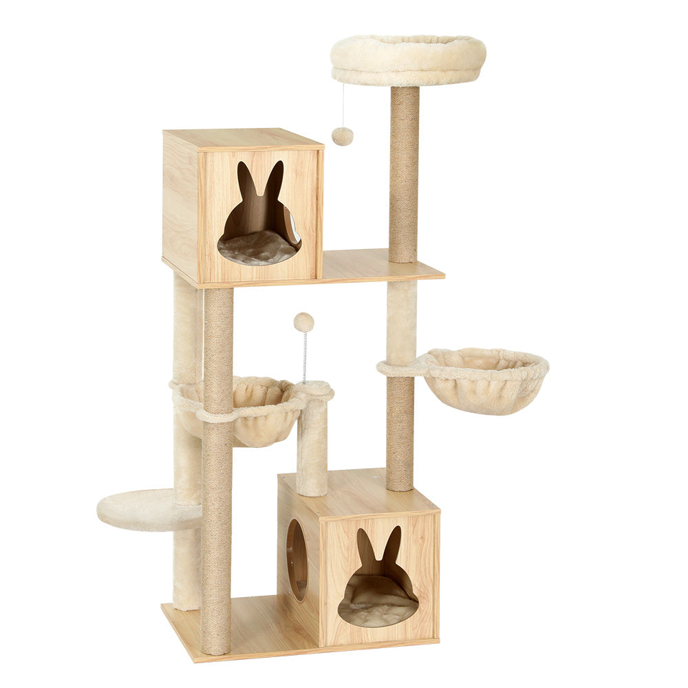 Cat Scratching Posts: i.Pet Cat Tree 141cm Tower Scratching Post Scratcher Wood Bed Condo Toys House Ladder