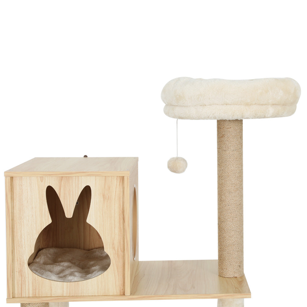 Cat Scratching Posts: i.Pet Cat Tree 141cm Tower Scratching Post Scratcher Wood Bed Condo Toys House Ladder