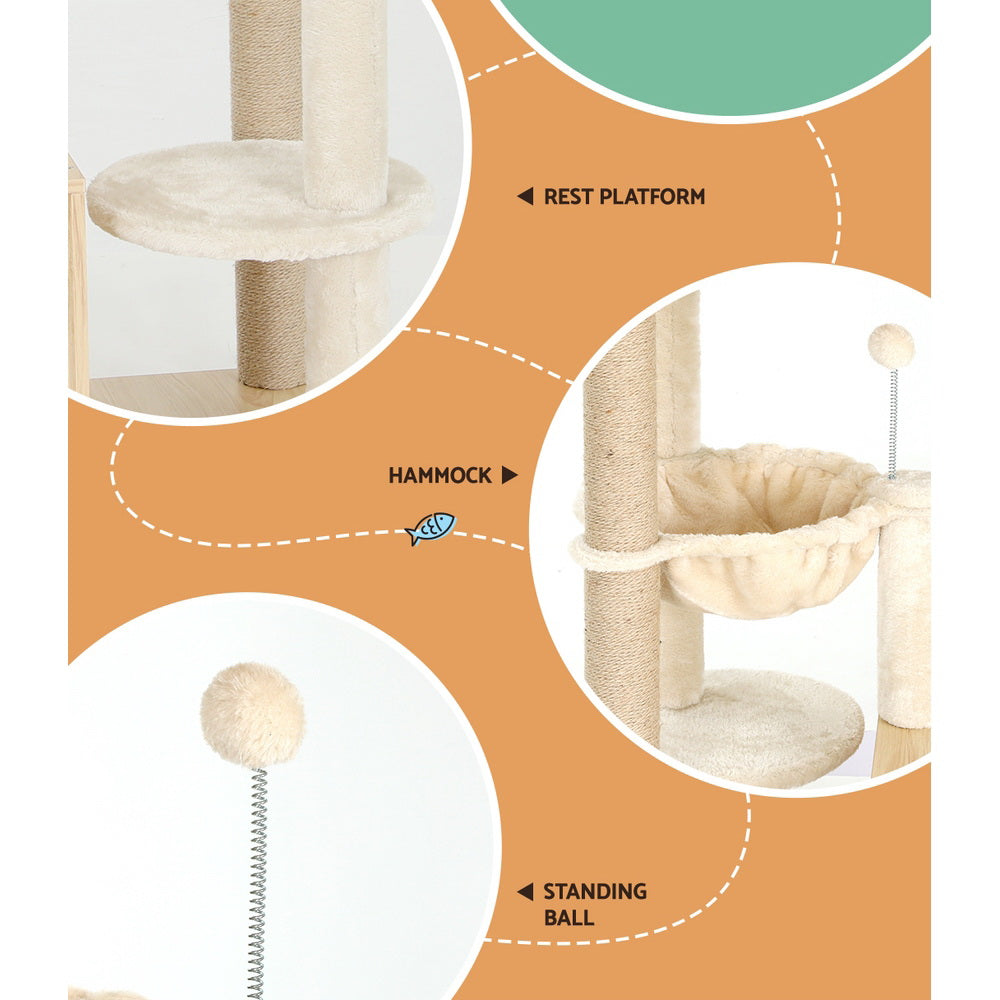 Cat Scratching Posts: i.Pet Cat Tree 141cm Tower Scratching Post Scratcher Wood Bed Condo Toys House Ladder