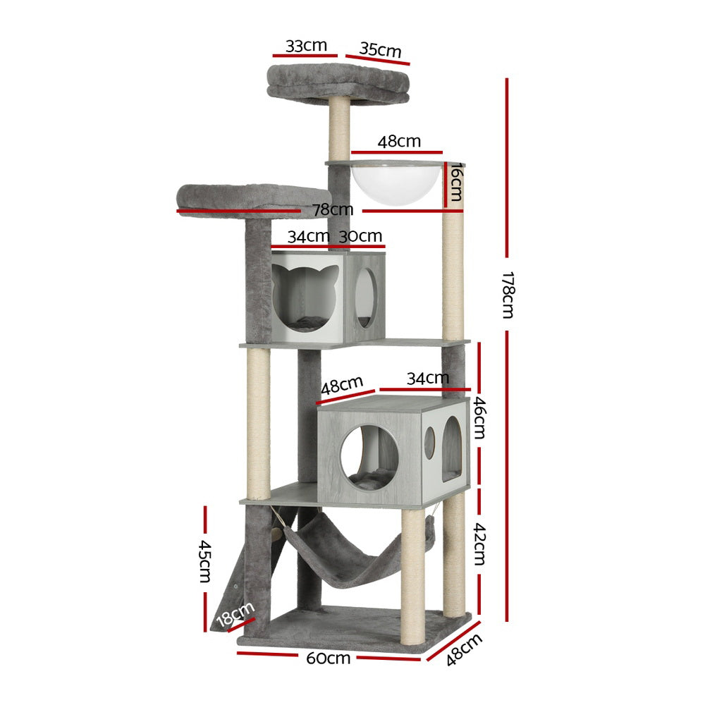 Cat Scratching Posts: i.Pet Cat Tree 178cm Tower Scratching Post Scratcher Wood Bed Condo House Wooden Ladder