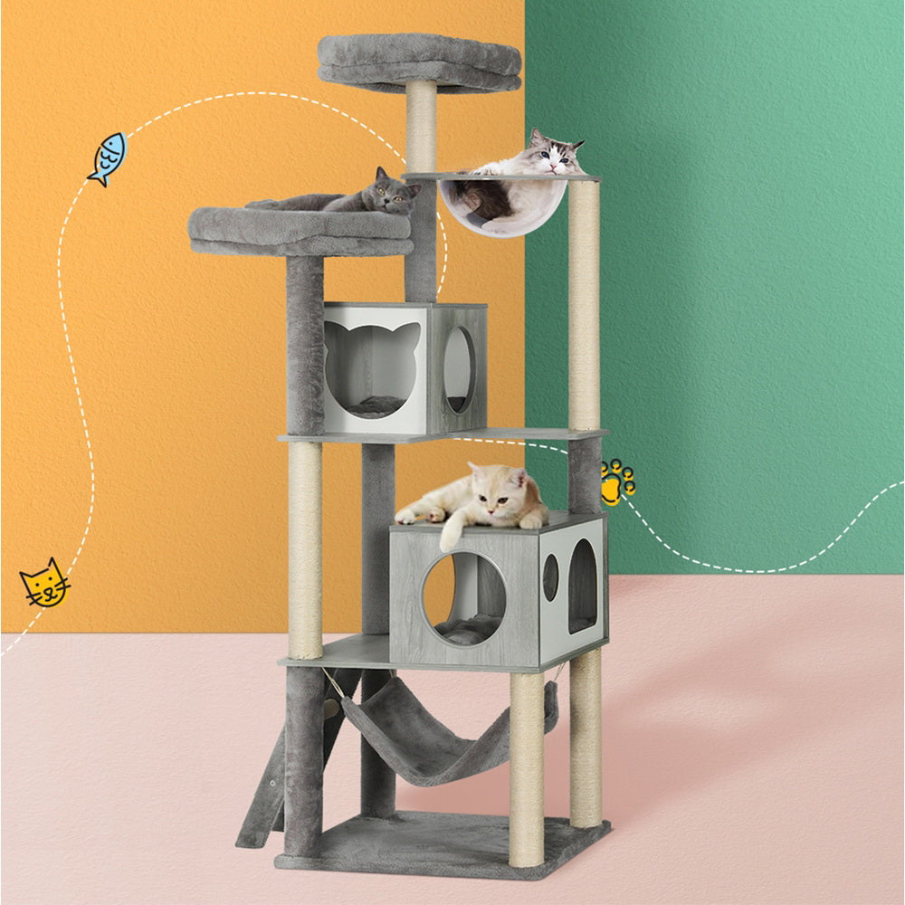 Cat Scratching Posts: i.Pet Cat Tree 178cm Tower Scratching Post Scratcher Wood Bed Condo House Wooden Ladder