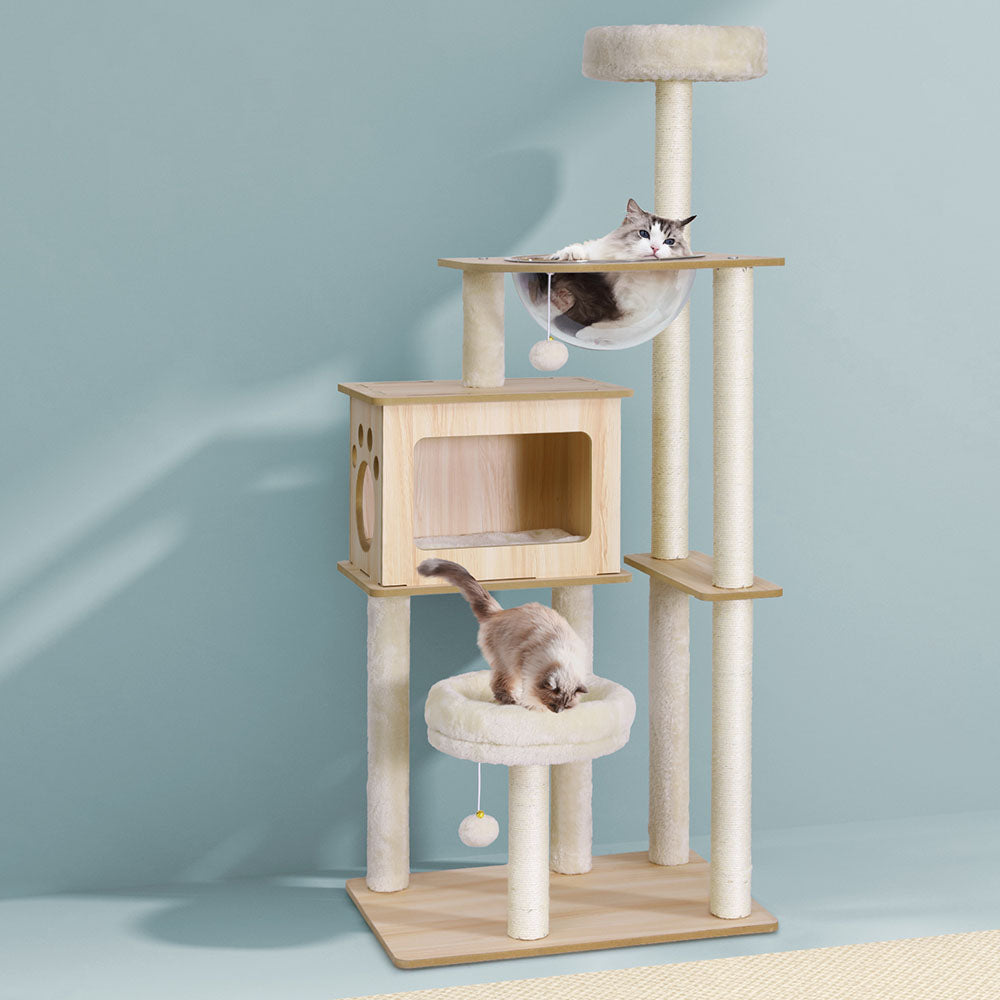 Cat Furniture: i.Pet Cat Tree Tower Scratching Post Scratcher 142cm Wood Bed Condo House