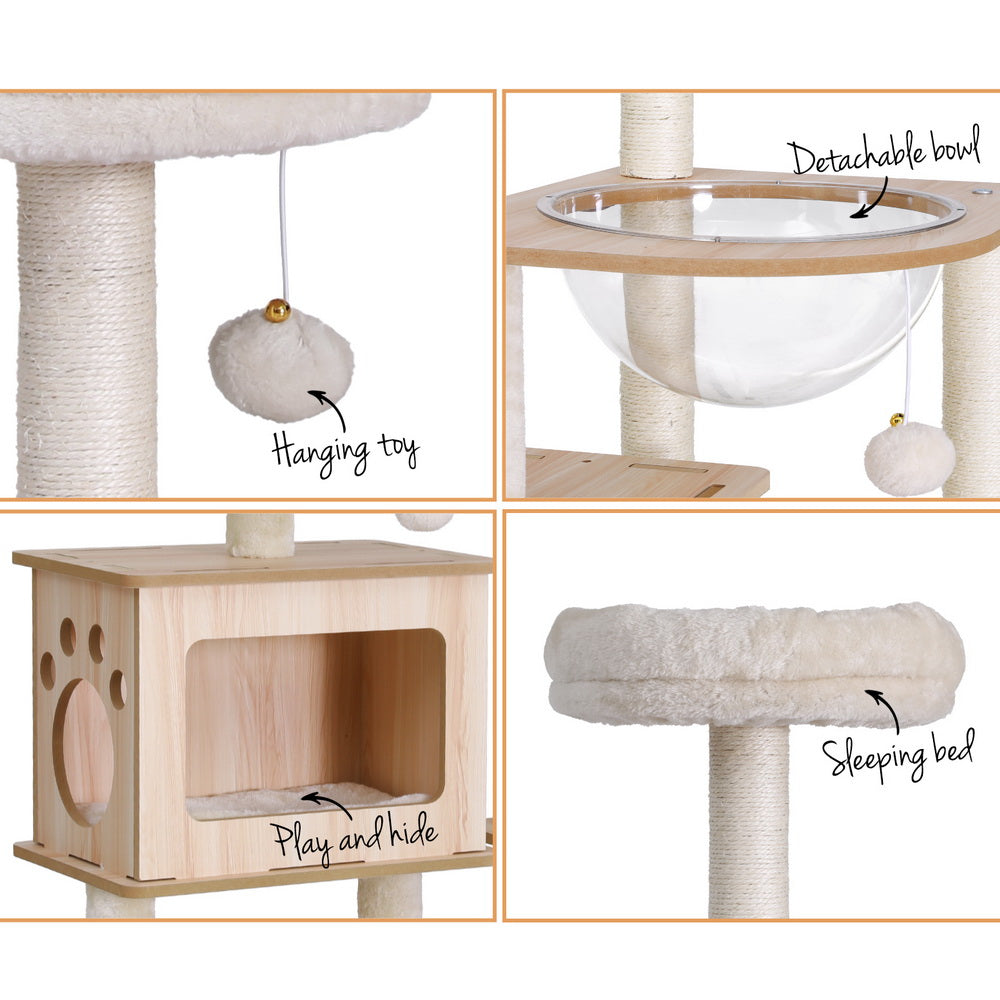 Cat Furniture: i.Pet Cat Tree Tower Scratching Post Scratcher 142cm Wood Bed Condo House