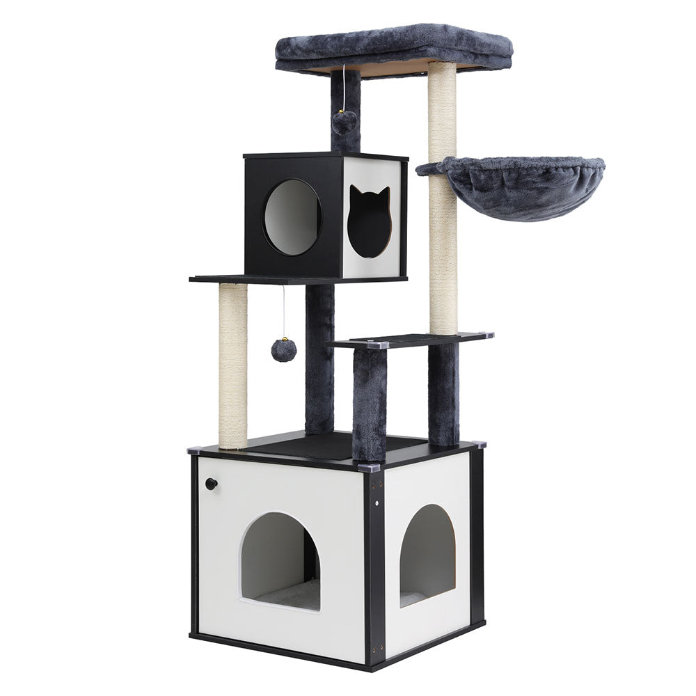 Cat Scratching Posts: i.Pet Cat Tree Tower Scratching Post Scratcher 144cm Wood Bed Condo House Cabinet