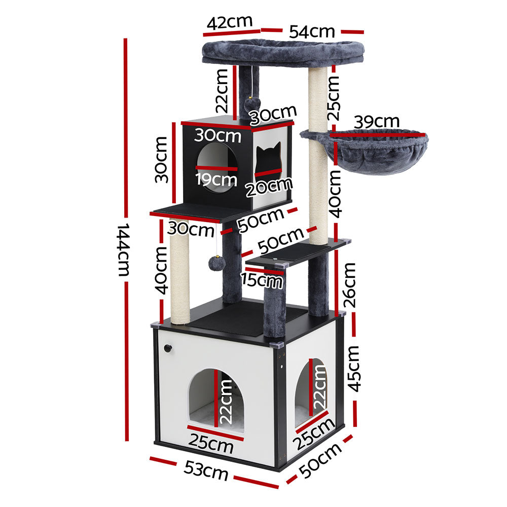 Cat Scratching Posts: i.Pet Cat Tree Tower Scratching Post Scratcher 144cm Wood Bed Condo House Cabinet