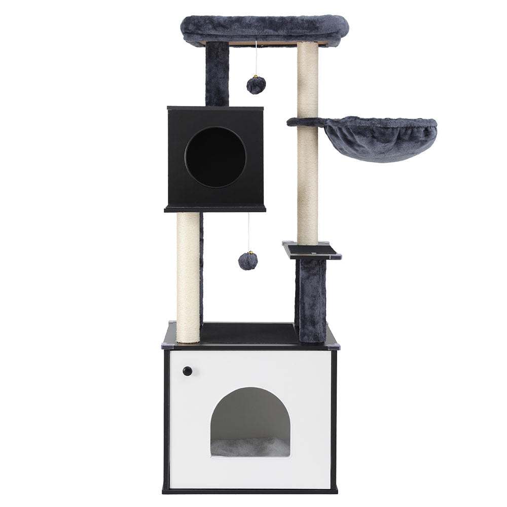 Cat Scratching Posts: i.Pet Cat Tree Tower Scratching Post Scratcher 144cm Wood Bed Condo House Cabinet