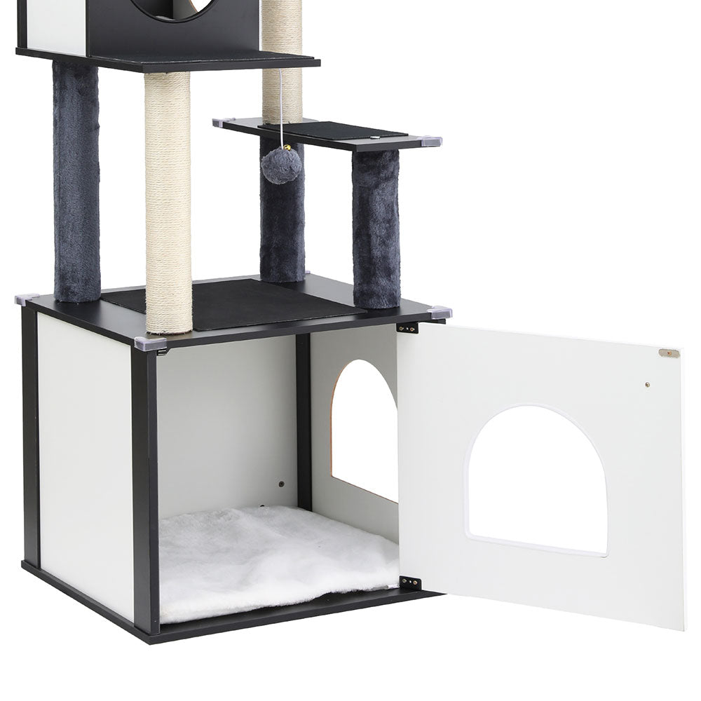 Cat Scratching Posts: i.Pet Cat Tree Tower Scratching Post Scratcher 144cm Wood Bed Condo House Cabinet