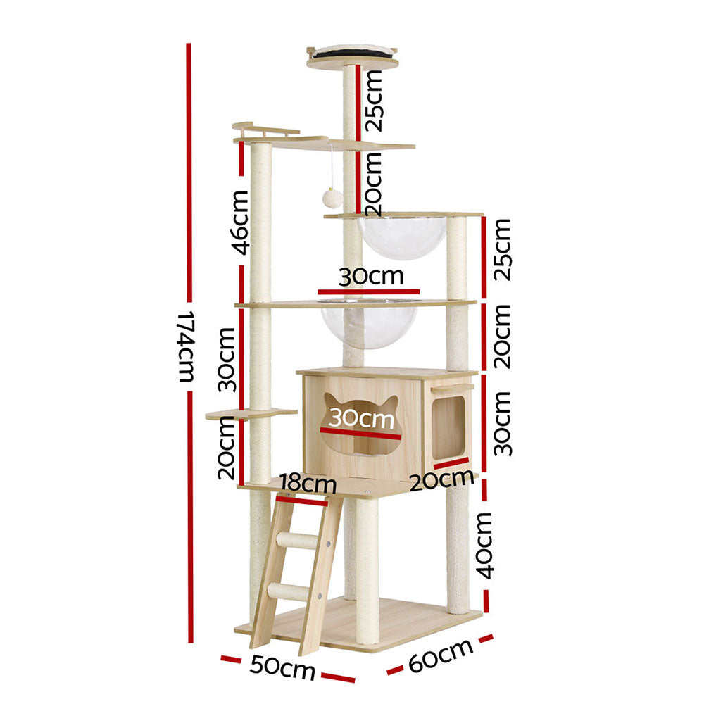Cat Scratching Posts: i.Pet Cat Tree Tower Scratching Post Scratcher 174cm Wood Bed Condo House Ladder