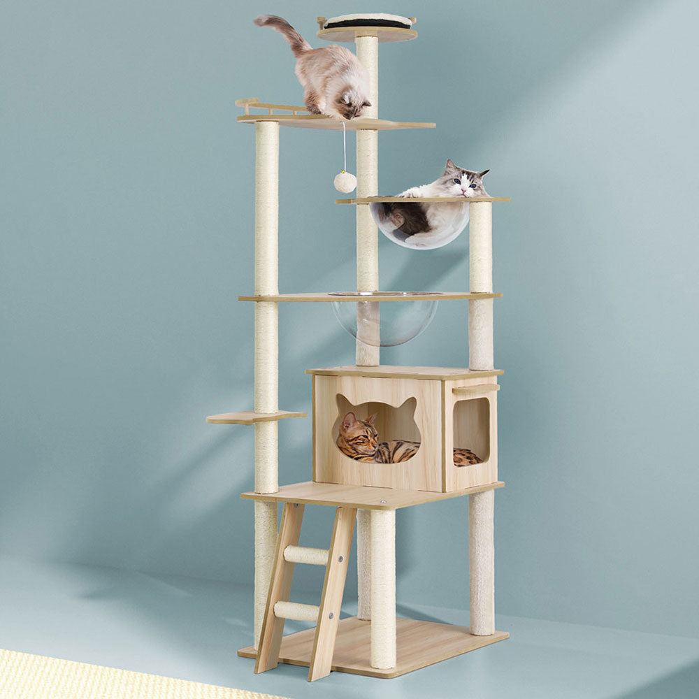 Cat Scratching Posts: i.Pet Cat Tree Tower Scratching Post Scratcher 174cm Wood Bed Condo House Ladder