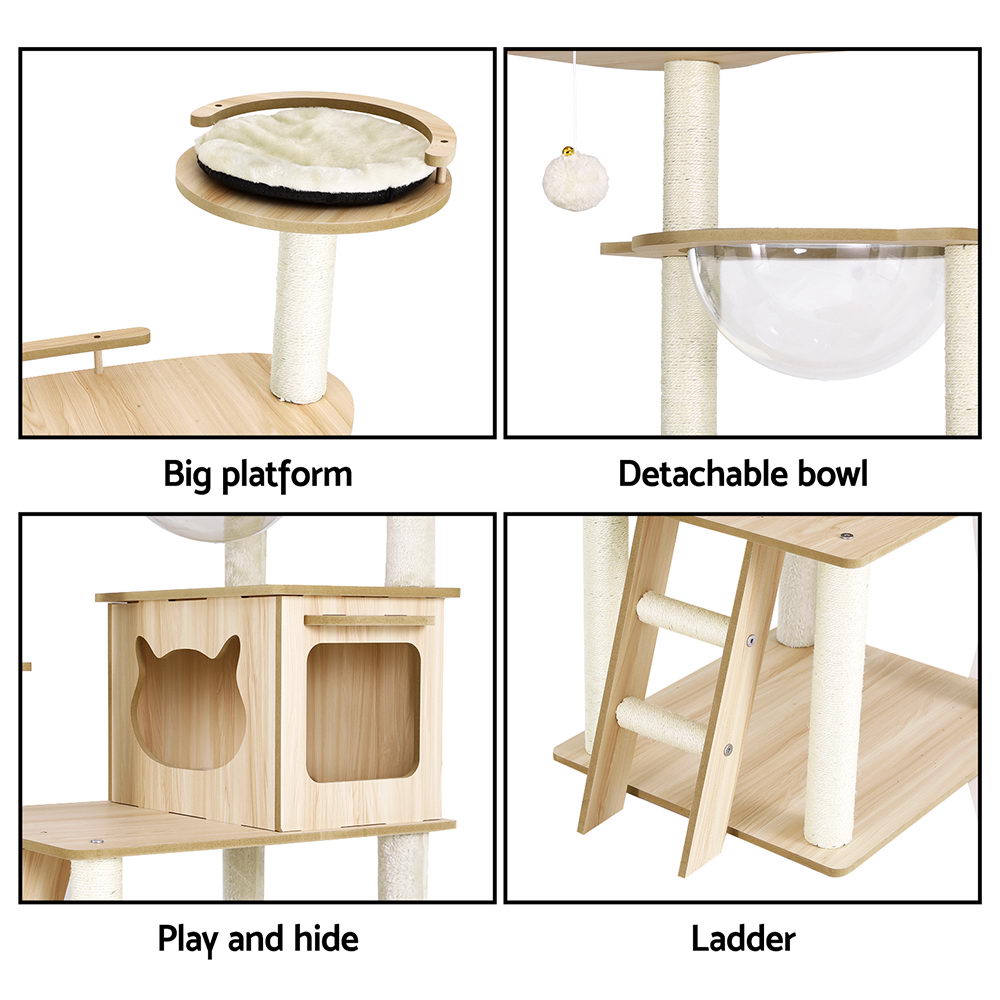 Cat Scratching Posts: i.Pet Cat Tree Tower Scratching Post Scratcher 174cm Wood Bed Condo House Ladder