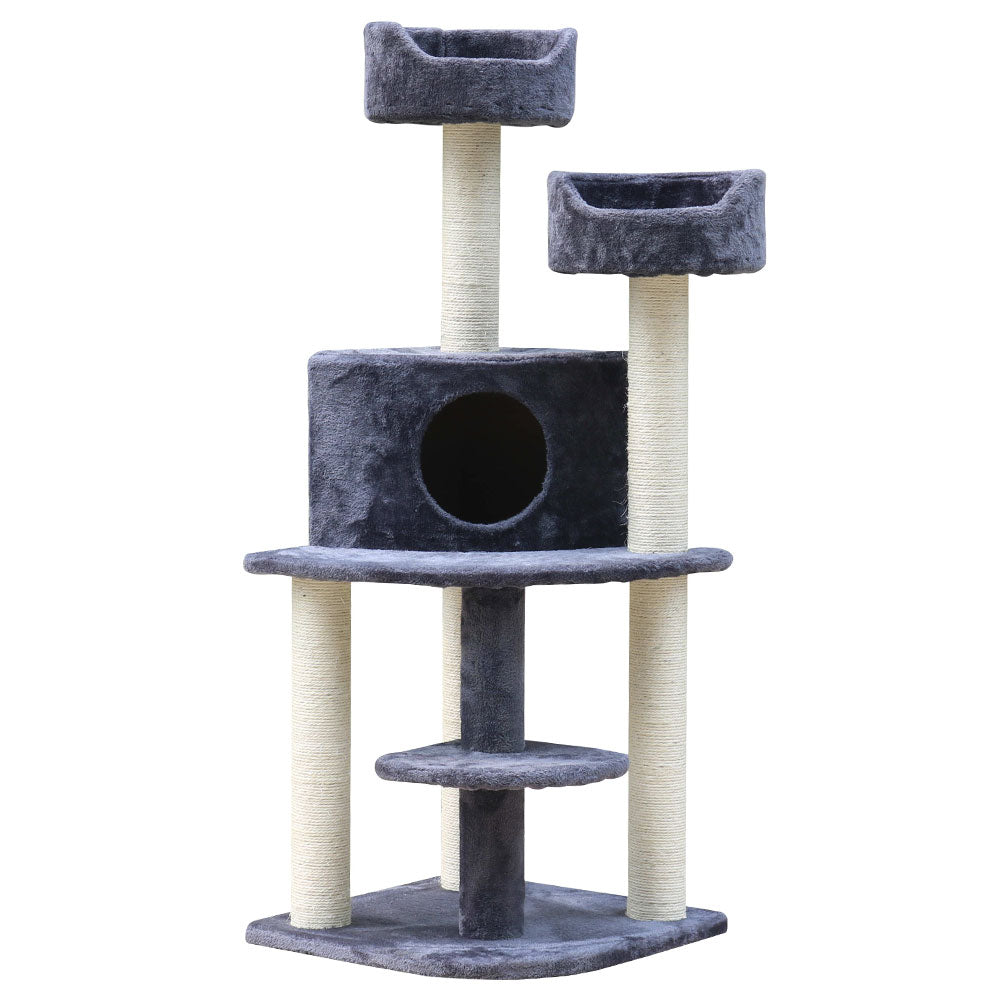 Cat Scratching Posts: i.Pet Cat Tree 126cm Tower Scratching Post Scratcher Condo Trees House Grey