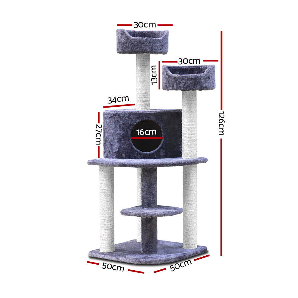 Cat Scratching Posts: i.Pet Cat Tree 126cm Tower Scratching Post Scratcher Condo Trees House Grey