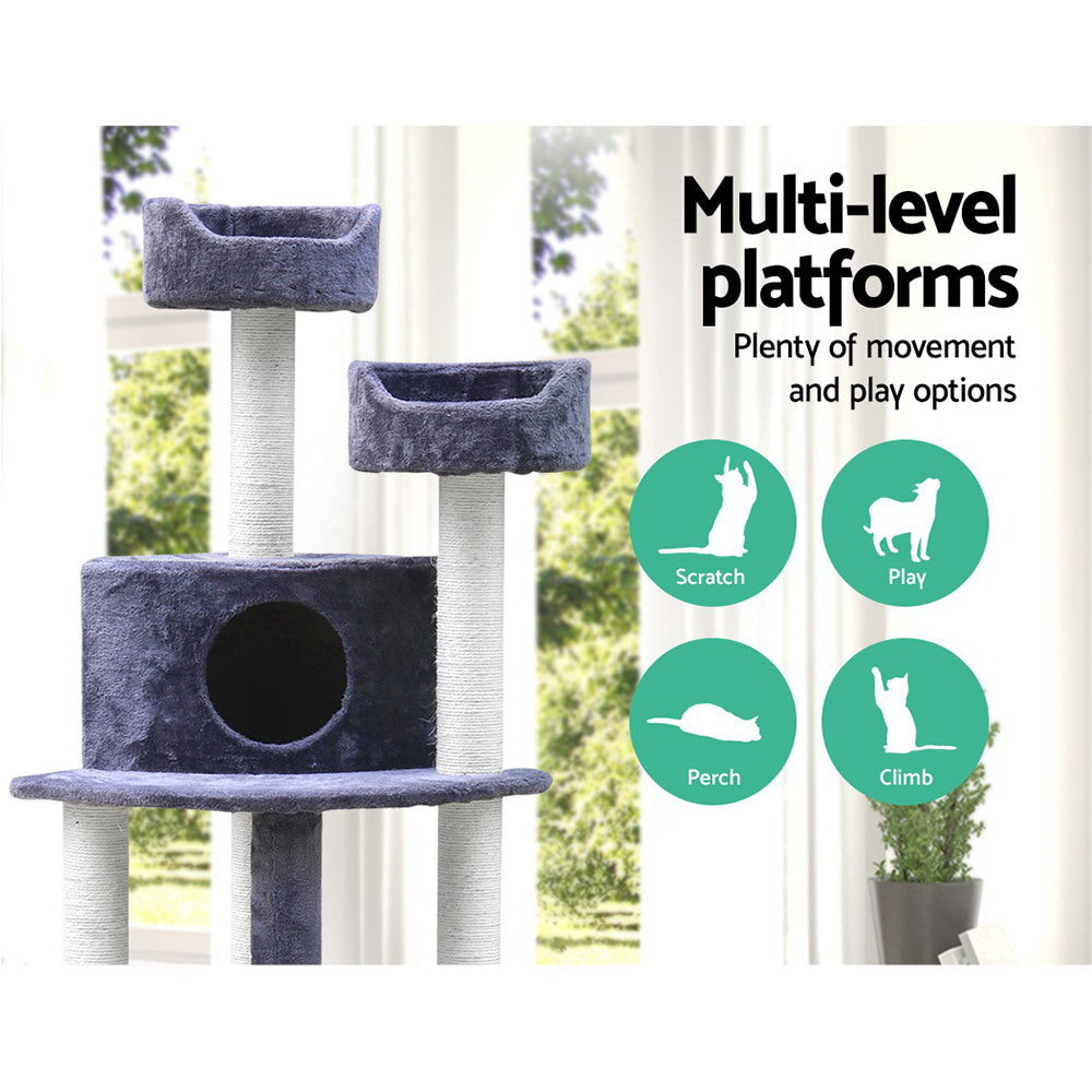 Cat Scratching Posts: i.Pet Cat Tree 126cm Tower Scratching Post Scratcher Condo Trees House Grey