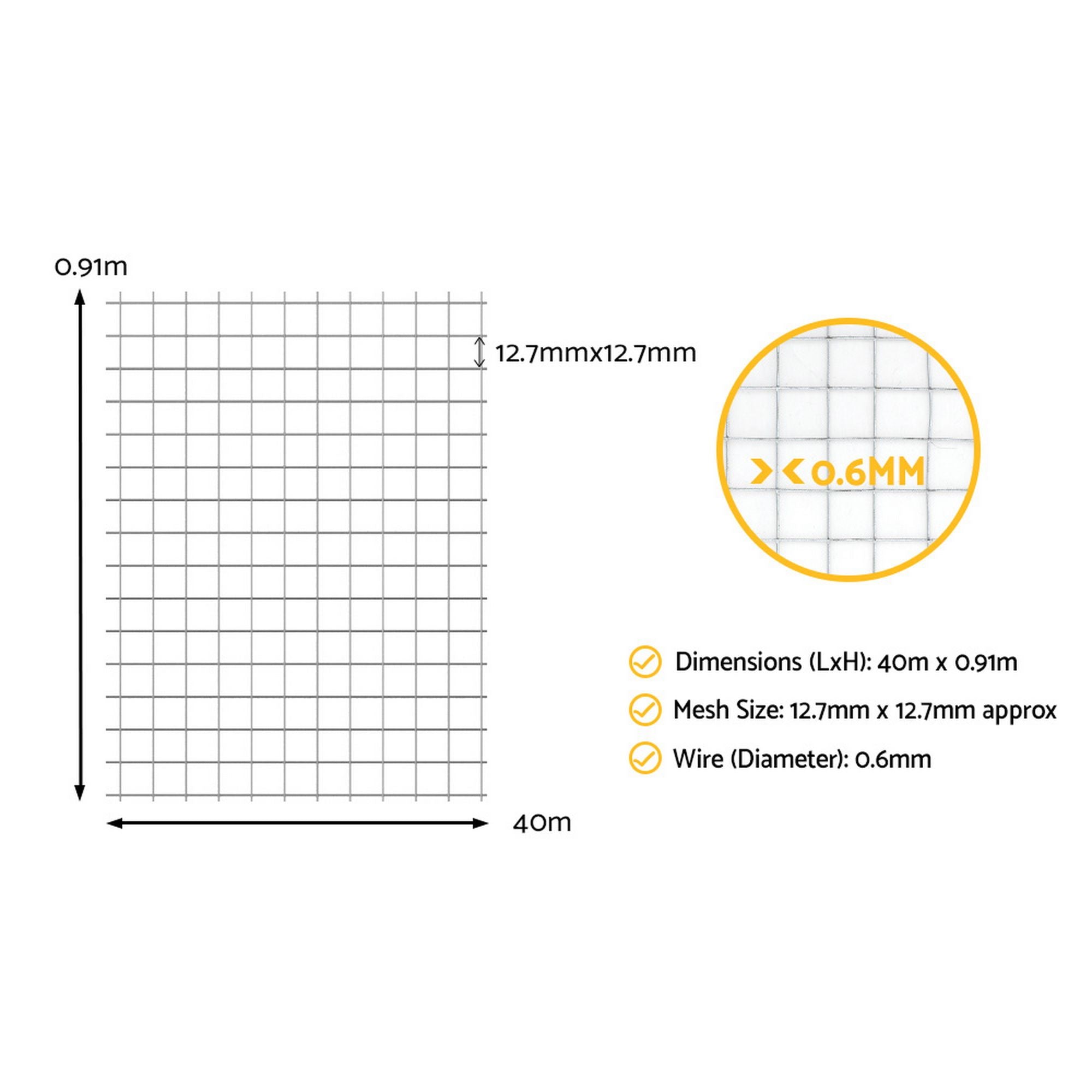 i.Pet Poultry Chicken Fence Pet Netting Wire Mesh Roll Duck Goose Coop 40Mx0.91M