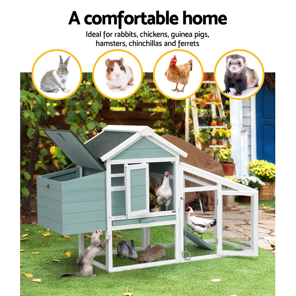 Small Animal Habitats & Cages: i.Pet Chicken Coop Rabbit Hutch 150cm x 60cm x 93cm Large Chicken Coop House Run Cage Wooden