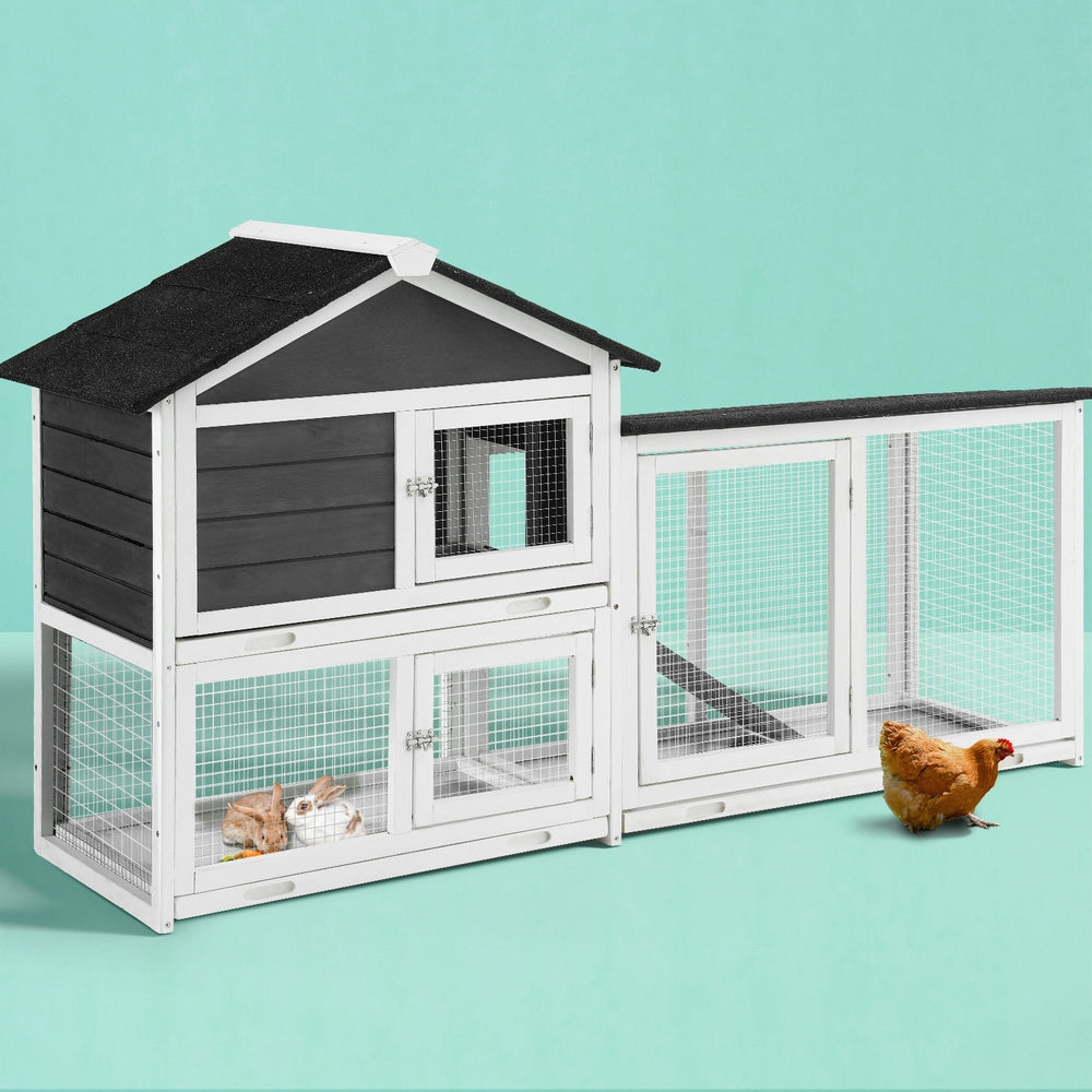 Small Animal Habitats & Cages: i.Pet Chicken Coop Rabbit Hutch Extra Large Wooden Run Cage House With Run Cage