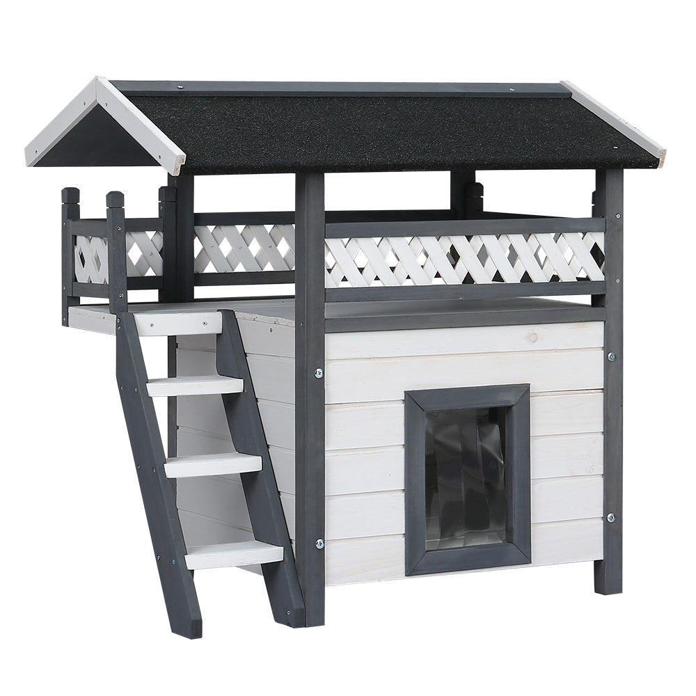 Small Animal Habitats & Cages: i.Pet Outdoor Cat House Shelter 77cm x 50cm x 73cm Rabbit Hutch Wooden Condo Small Outdoor Cat House