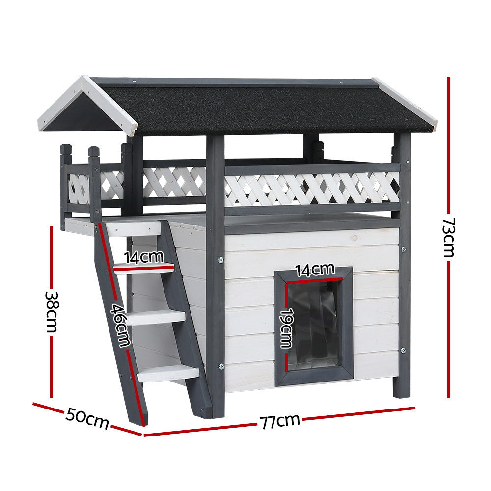 Small Animal Habitats & Cages: i.Pet Outdoor Cat House Shelter 77cm x 50cm x 73cm Rabbit Hutch Wooden Condo Small Outdoor Cat House
