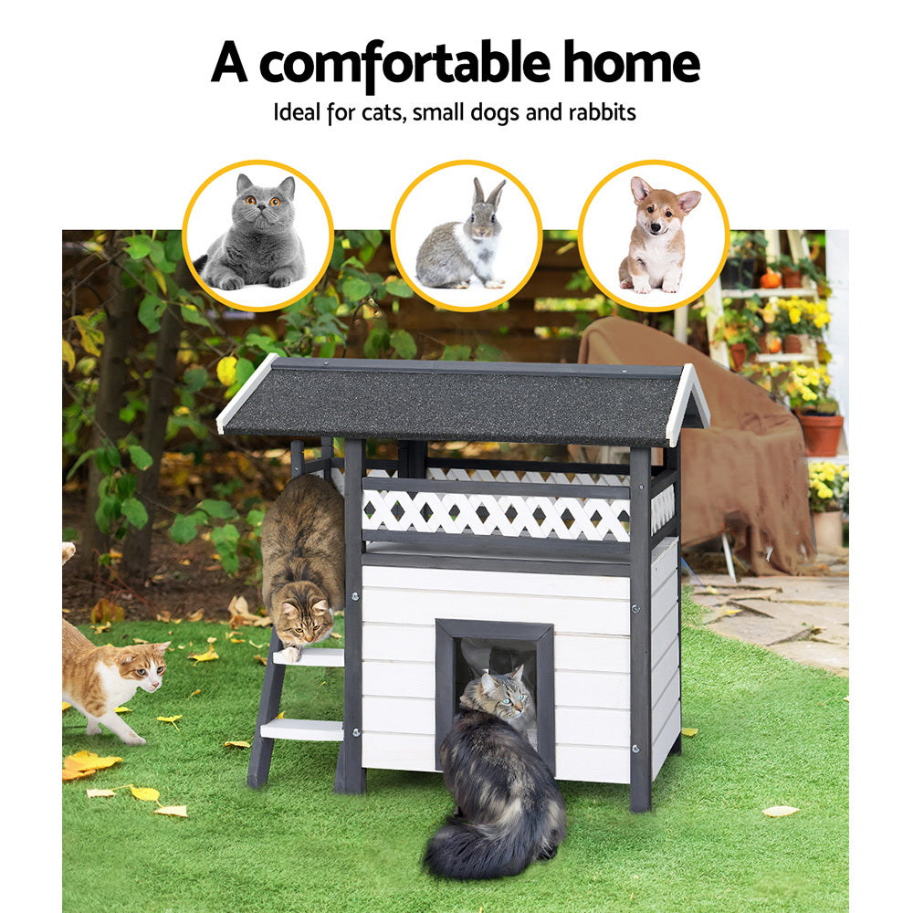Small Animal Habitats & Cages: i.Pet Outdoor Cat House Shelter 77cm x 50cm x 73cm Rabbit Hutch Wooden Condo Small Outdoor Cat House