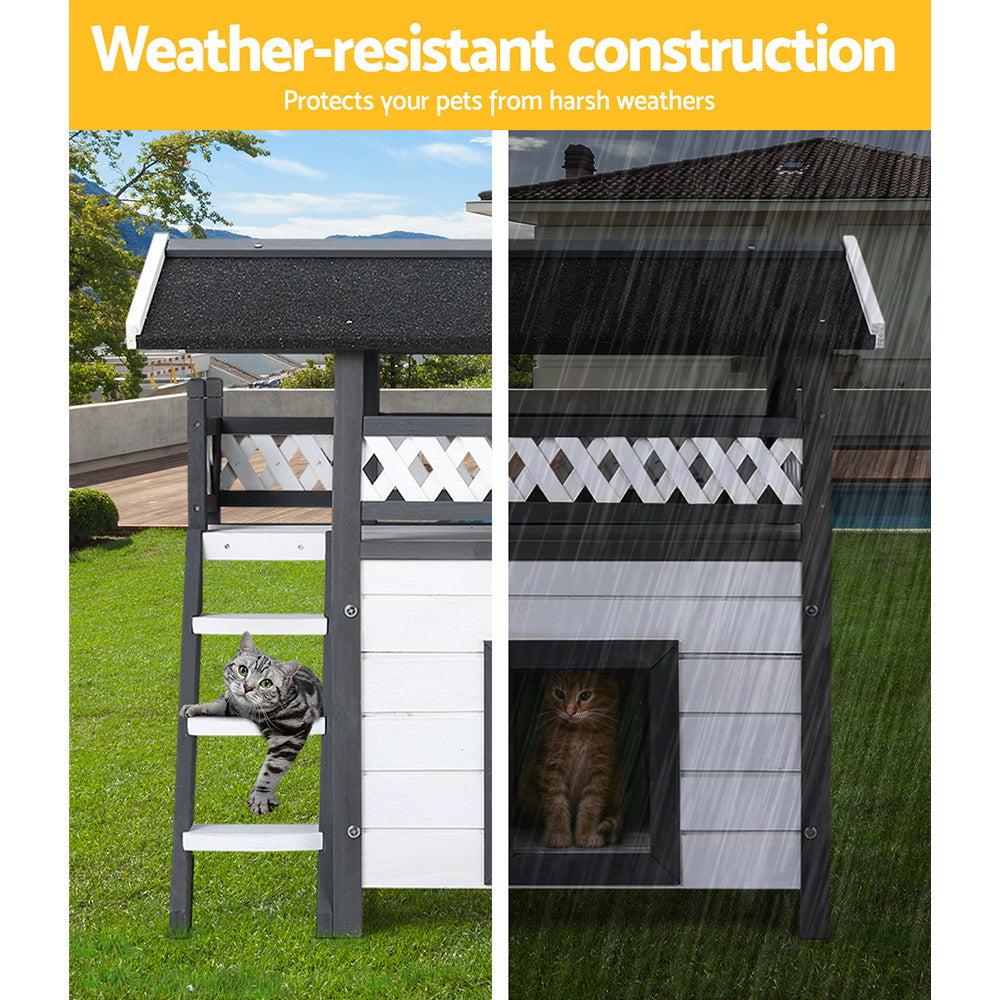 Small Animal Habitats & Cages: i.Pet Outdoor Cat House Shelter 77cm x 50cm x 73cm Rabbit Hutch Wooden Condo Small Outdoor Cat House