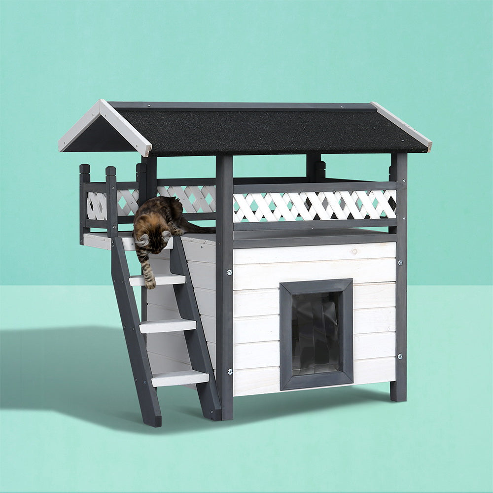 Small Animal Habitats & Cages: i.Pet Outdoor Cat House Shelter 77cm x 50cm x 73cm Rabbit Hutch Wooden Condo Small Outdoor Cat House