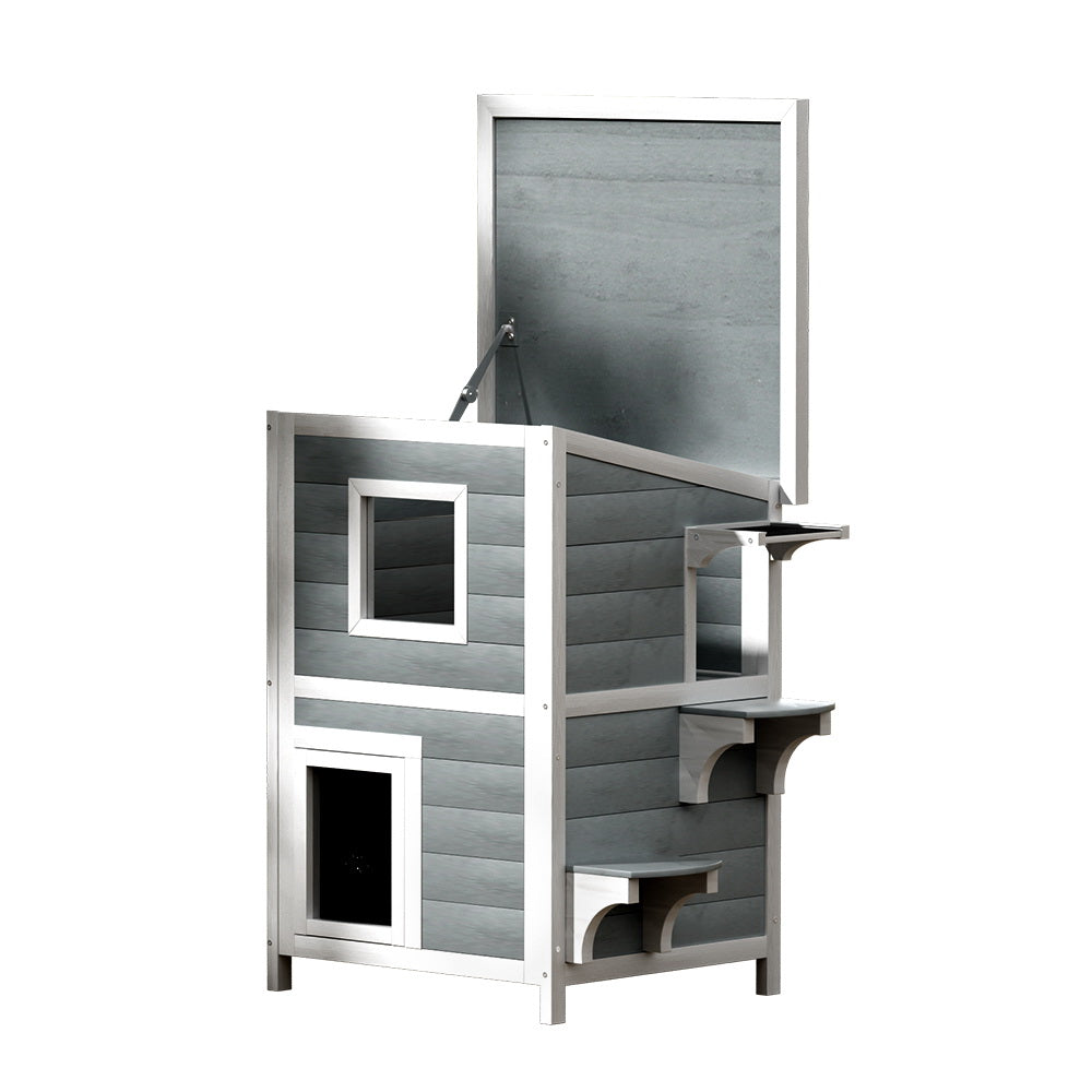 Small Animal Habitats & Cages: i.Pet Outdoor Cat House Shelter 56cm x 52cm x 82cm Rabbit Hutch Wooden Condo Small Outdoor Cat House