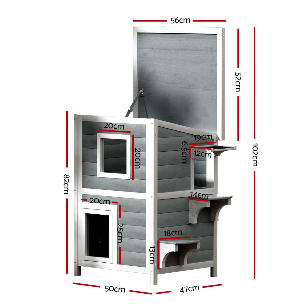 Small Animal Habitats & Cages: i.Pet Outdoor Cat House Shelter 56cm x 52cm x 82cm Rabbit Hutch Wooden Condo Small Outdoor Cat House