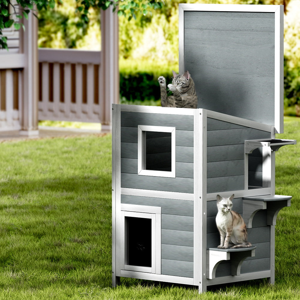 Small Animal Habitats & Cages: i.Pet Outdoor Cat House Shelter 56cm x 52cm x 82cm Rabbit Hutch Wooden Condo Small Outdoor Cat House