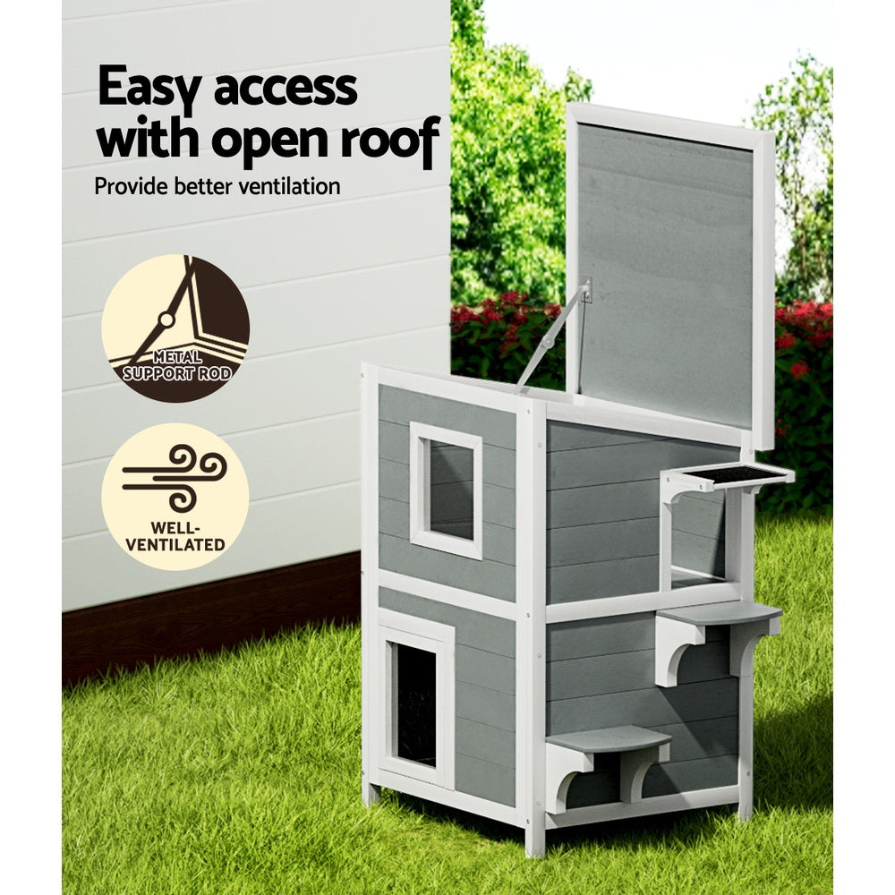 Small Animal Habitats & Cages: i.Pet Outdoor Cat House Shelter 56cm x 52cm x 82cm Rabbit Hutch Wooden Condo Small Outdoor Cat House