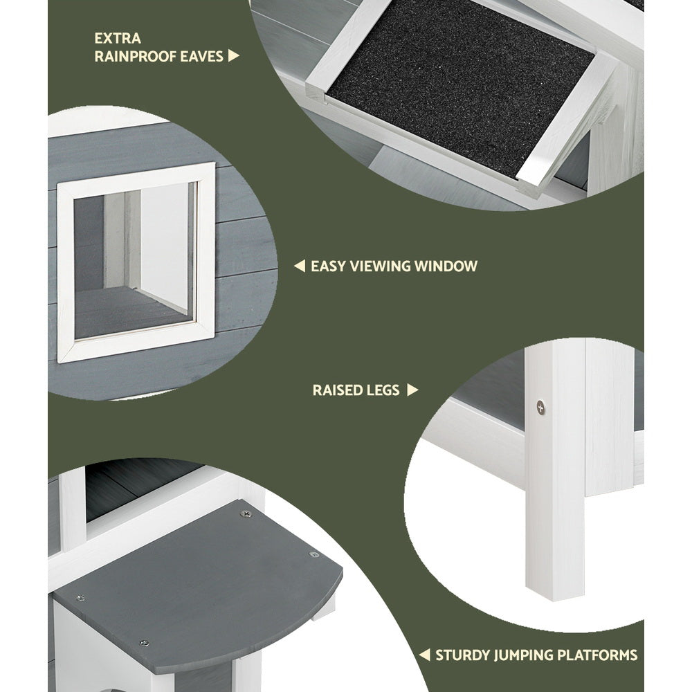 Small Animal Habitats & Cages: i.Pet Outdoor Cat House Shelter 56cm x 52cm x 82cm Rabbit Hutch Wooden Condo Small Outdoor Cat House