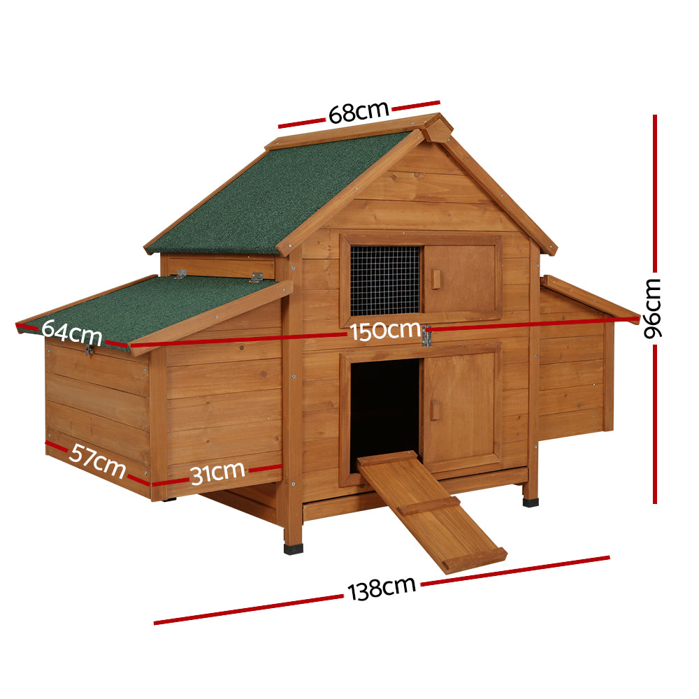 Small Animal Habitats & Cages: i.Pet Chicken Coop Rabbit Hutch 150cm x 68cm x 96cm Large Chicken Coop House Run Cage Wooden